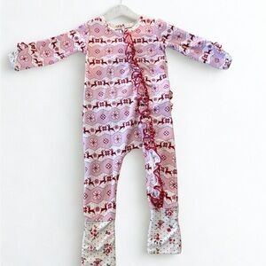 SweetHoney — Pink and Red Patterned Footie Pajama